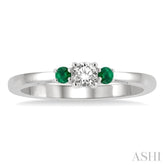 2.15 MM Round Shape Emerald and 1/6 Ctw Past, Present and Future Round Cut Diamond Precious Ring in 14K White Gold